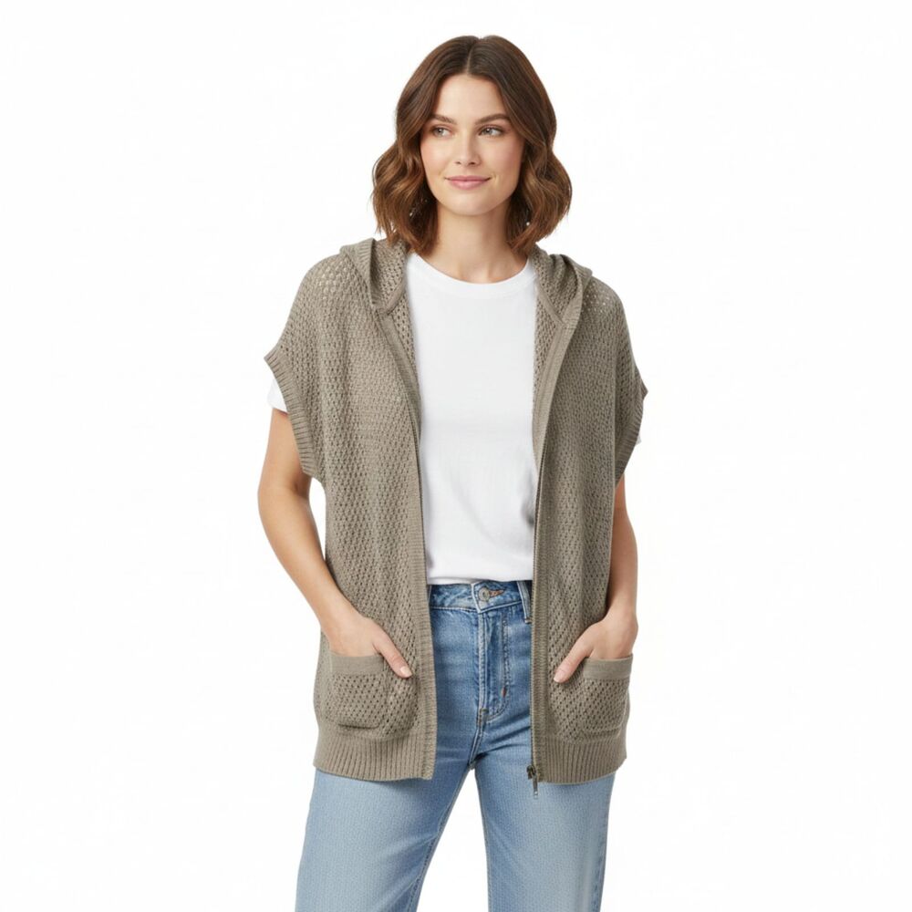 Eddie‎ Bauer Linen Blend Full-Zip Hooded Vest XXL - Neutral Sand